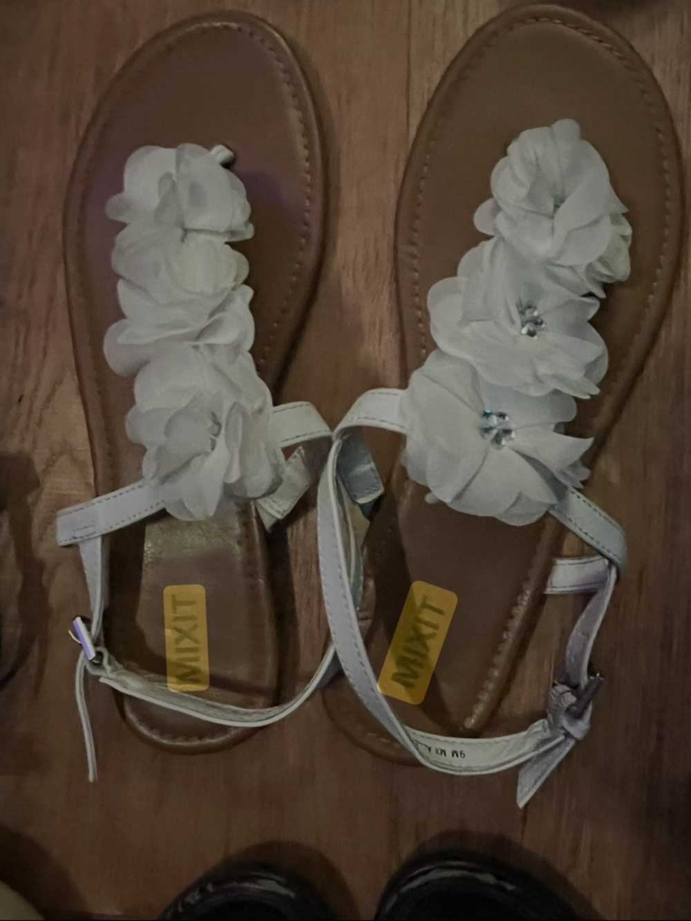 Mixit White Floral T-Strap Sandals for Women with Tan Footbed - Picture 2 of 3